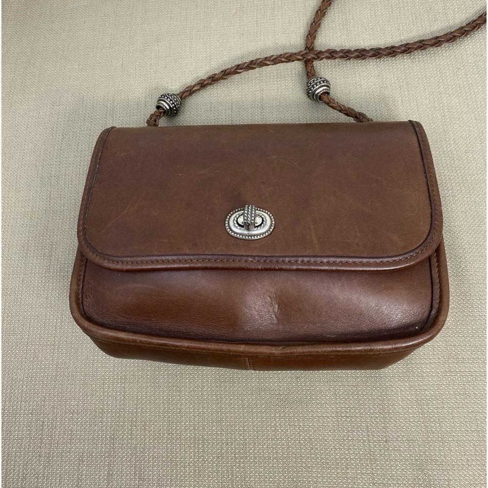 BRIGHTON VINTAGE BROWN LEATHER FLAP TURN-LOCK CROSSBODY BAG